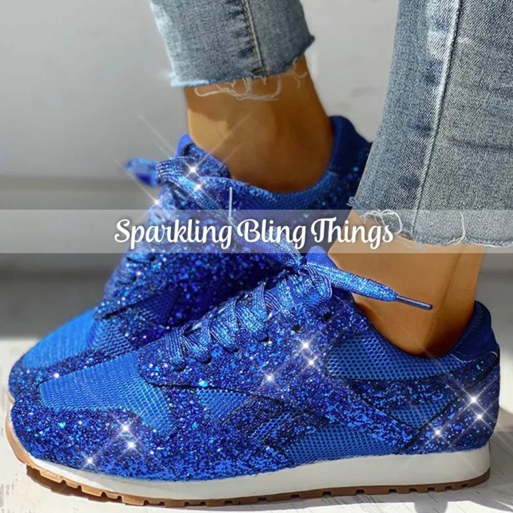 NEW Sparkling Bling Glitter Sneakers Athletic Sports Shoes: Blue + FREE … - Picture 3 of 12